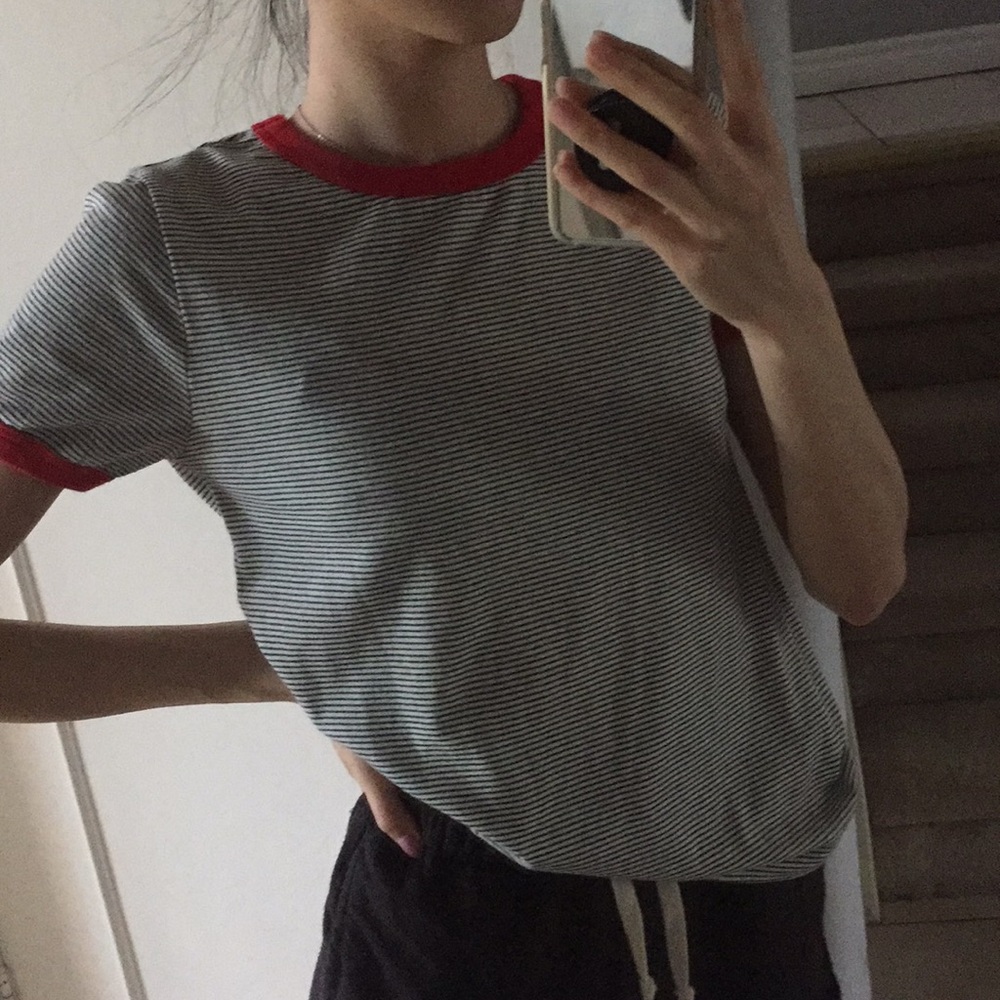 H&M striped tee with red neckline & sleeve